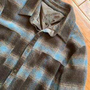 RtA Womens Plaid Long Jacket Flannel- Blue and Black